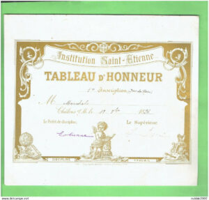 Documents d'archives : tableau d'honneur en 1896